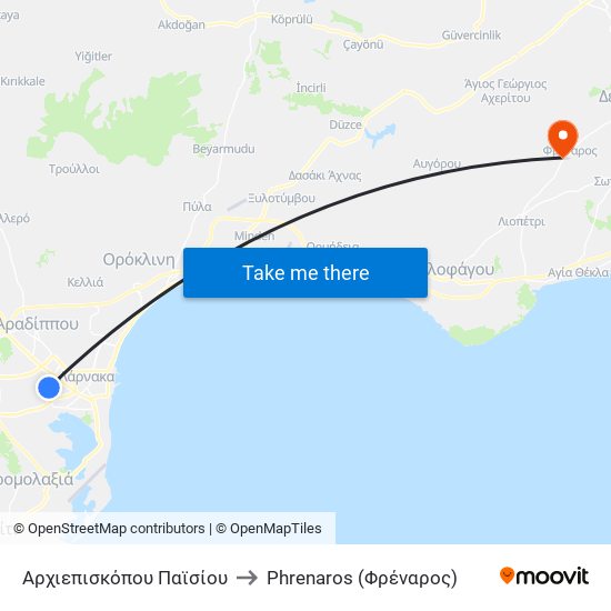 Αρχιεπισκόπου Παϊσίου to Phrenaros (Φρέναρος) map