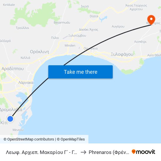 Λεωφ. Αρχιεπ. Μακαρίου Γ΄ - Γερανίου 1 to Phrenaros (Φρέναρος) map