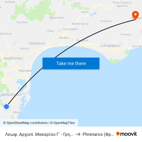 Λεωφ. Αρχιεπ. Μακαρίου Γ΄ - Γρηγόρη Αυξεντίου to Phrenaros (Φρέναρος) map