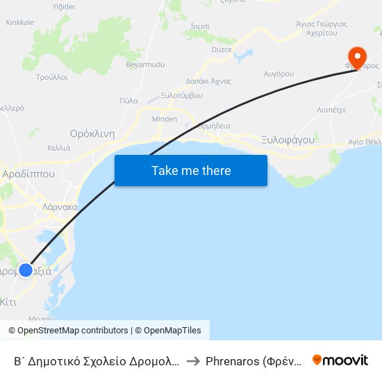 Β´ Δημοτικό Σχολείο Δρομολαξιάς 2 to Phrenaros (Φρέναρος) map