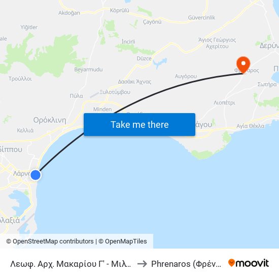 Λεωφ. Αρχ. Μακαρίου Γ' - Μιλτιάδους to Phrenaros (Φρέναρος) map