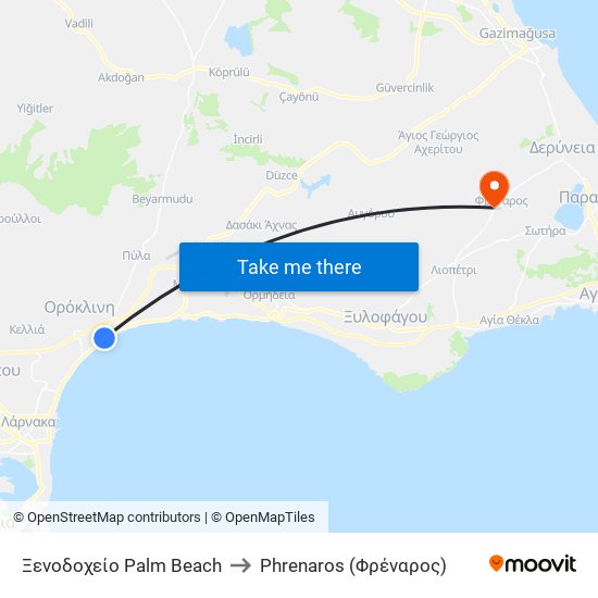 Ξενοδοχείο Palm Beach to Phrenaros (Φρέναρος) map