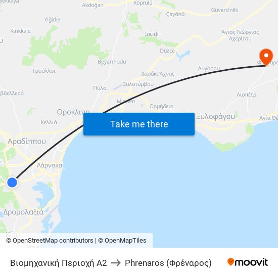 Βιομηχανική Περιοχή Α2 to Phrenaros (Φρέναρος) map