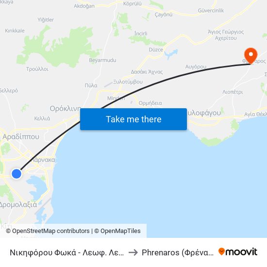 Νικηφόρου Φωκά - Λεωφ. Λεμεσού to Phrenaros (Φρέναρος) map