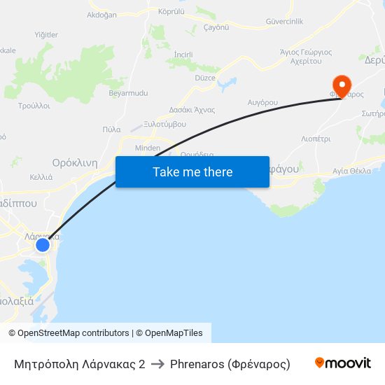 Μητρόπολη Λάρνακας 2 to Phrenaros (Φρέναρος) map