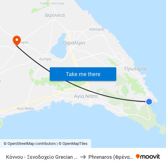 Κόννου - Ξενοδοχείο Grecian Park 2 to Phrenaros (Φρέναρος) map