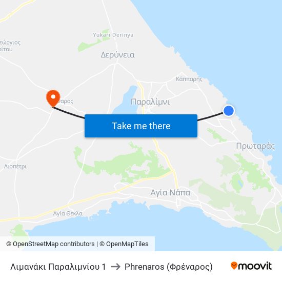 Λιμανάκι Παραλιμνίου 1 to Phrenaros (Φρέναρος) map