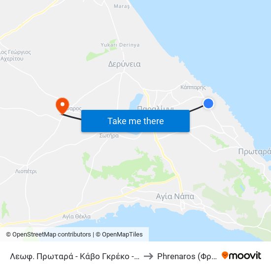 Λεωφ. Πρωταρά - Κάβο Γκρέκο - Ταχυδρομείο 1 to Phrenaros (Φρέναρος) map