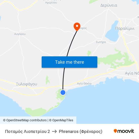 Ποταμός Λιοπετρίου 2 to Phrenaros (Φρέναρος) map