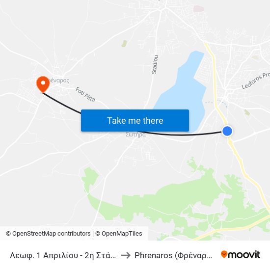 Λεωφ. 1 Απριλίου - 2η Στάση to Phrenaros (Φρέναρος) map