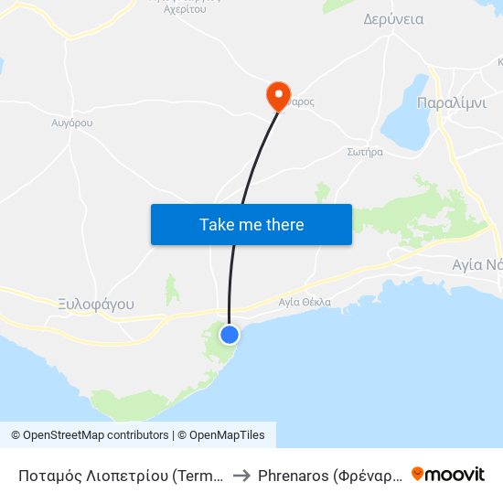 Ποταμός Λιοπετρίου (Terminal) to Phrenaros (Φρέναρος) map