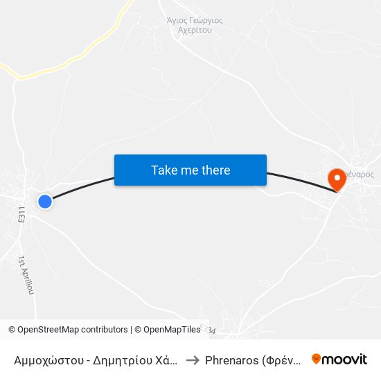 Αμμοχώστου - Δημητρίου Χάματσου to Phrenaros (Φρέναρος) map