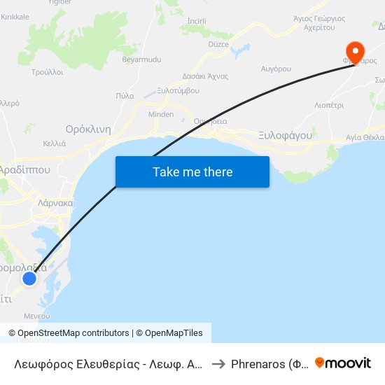 Λεωφόρος Ελευθερίας - Λεωφ. Αρχιεπ. Μακαρίου Γ´ 1 to Phrenaros (Φρέναρος) map