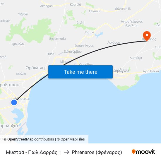 Μυστρά - Πωλ Δαρράς 1 to Phrenaros (Φρέναρος) map