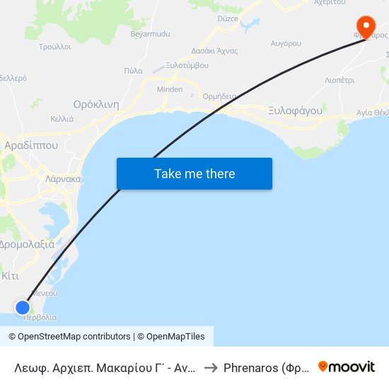 Λεωφ. Αρχιεπ. Μακαρίου Γ´ - Ανδρέα Μιαούλη to Phrenaros (Φρέναρος) map
