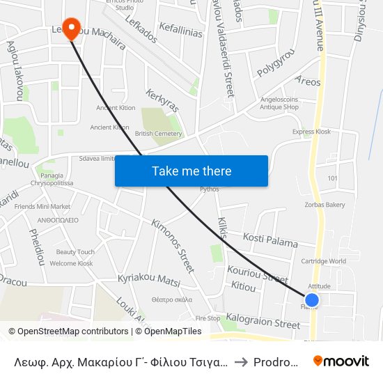 Λεωφ. Αρχ. Μακαρίου Γ΄- Φίλιου Τσιγαρίδη 1 to Prodromos map