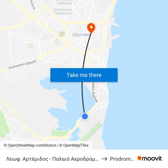 Λεωφ. Αρτέμιδος - Παλαιό Αεροδρόμιο 1 to Prodromos map