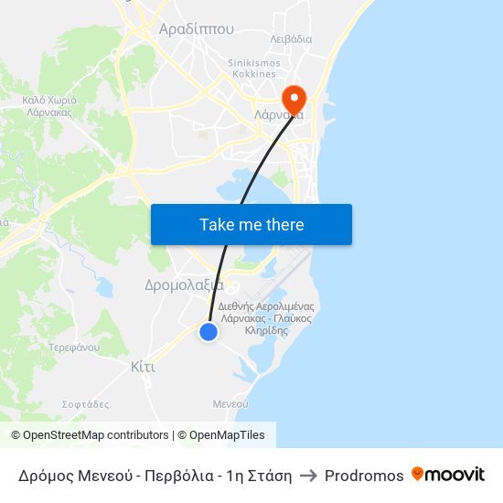 Δρόμος Μενεού - Περβόλια - 1η Στάση to Prodromos map