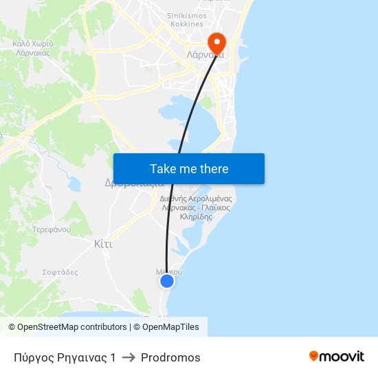 Πύργος Ρηγαινας 1 to Prodromos map