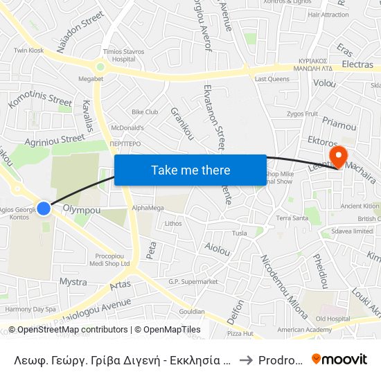 Λεωφ. Γεώργ. Γρίβα Διγενή - Εκκλησία Αγ. Γεωργίου to Prodromos map