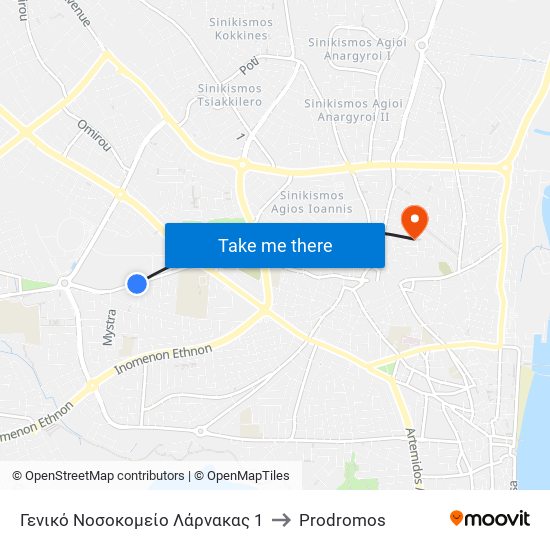 Γενικό Νοσοκομείο Λάρνακας 1 to Prodromos map