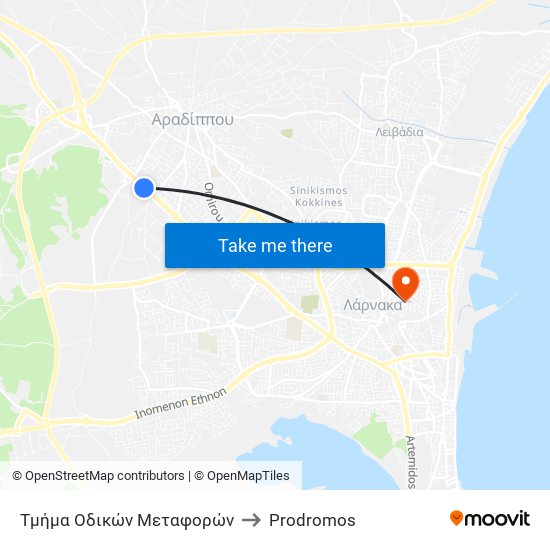 Τμήμα Οδικών Μεταφορών to Prodromos map