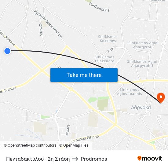 Πενταδακτύλου - 2η Στάση to Prodromos map