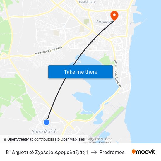 Β´ Δημοτικό Σχολείο Δρομολαξιάς 1 to Prodromos map