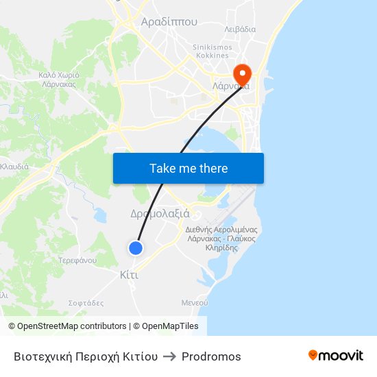 Βιοτεχνική Περιοχή Κιτίου to Prodromos map