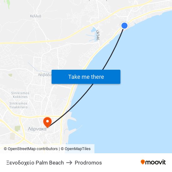 Ξενοδοχείο Palm Beach to Prodromos map