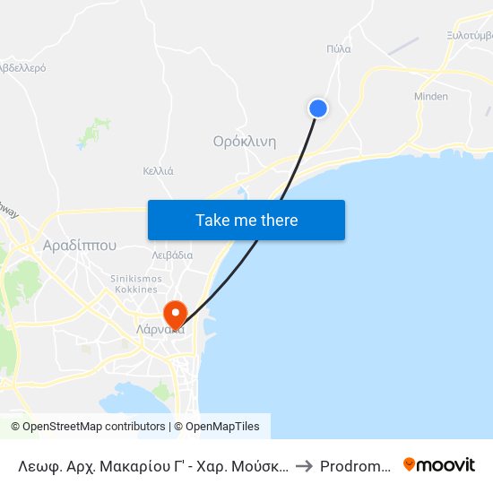 Λεωφ. Αρχ. Μακαρίου Γ' - Χαρ. Μούσκου to Prodromos map