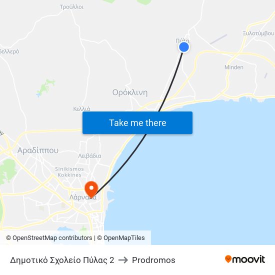 Δημοτικό Σχολείο Πύλας 2 to Prodromos map