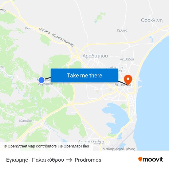Εγκώμης - Παλαικύθρου to Prodromos map