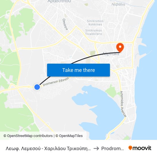 Λεωφ. Λεμεσού - Χαριλάου Τρικούπη 2 to Prodromos map