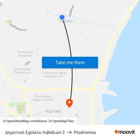 Δημοτικό Σχολείο Λιβαδιών 2 to Prodromos map