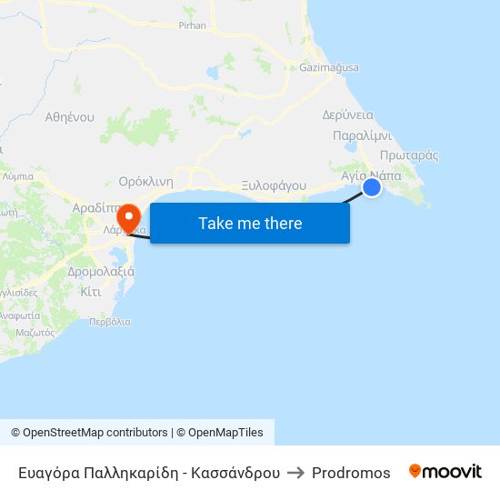 Ευαγόρα Παλληκαρίδη - Κασσάνδρου to Prodromos map