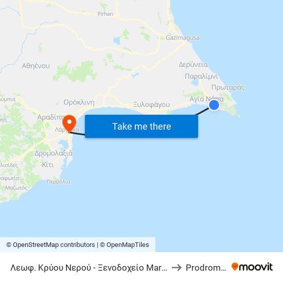 Λεωφ. Κρύου Νερού - Ξενοδοχείο Marina 1 to Prodromos map