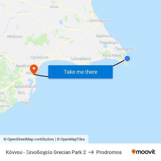 Κόννου - Ξενοδοχείο Grecian Park 2 to Prodromos map