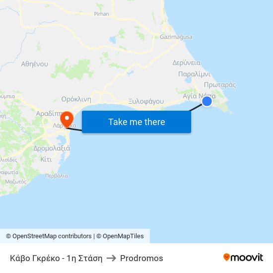 Κάβο Γκρέκο - 1η Στάση to Prodromos map