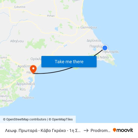 Λεωφ. Πρωταρά - Κάβο Γκρέκο - 1η Στάση to Prodromos map