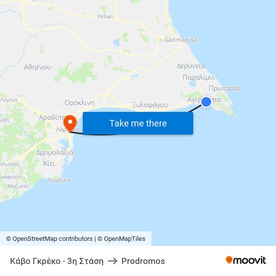Κάβο Γκρέκο - 3η Στάση to Prodromos map