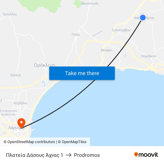 Πλατεία Δάσους Άχνας 1 to Prodromos map