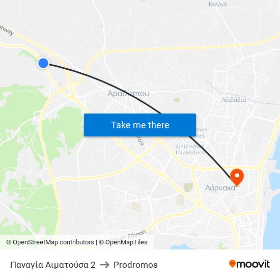 Παναγία Αιματούσα 2 to Prodromos map