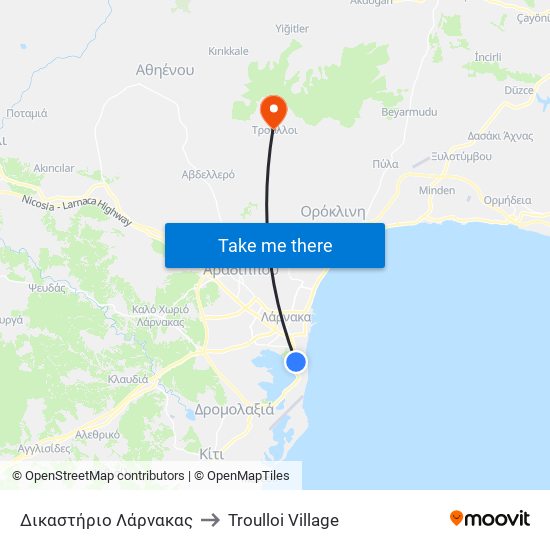 Δικαστήριο Λάρνακας to Troulloi Village map