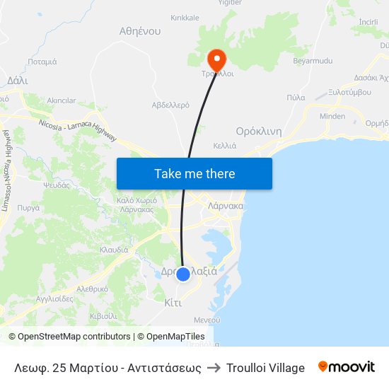 Λεωφ. 25 Μαρτίου - Αντιστάσεως to Troulloi Village map