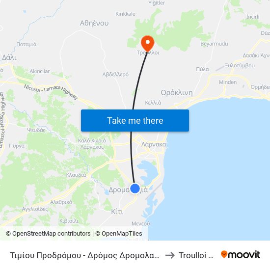 Τιμίου Προδρόμου - Δρόμος Δρομολαξιά - Αεροδρόμιο 2 to Troulloi Village map