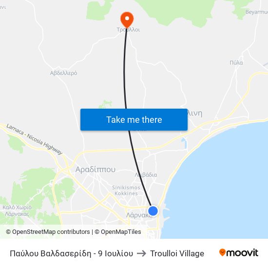 Παύλου Βαλδασερίδη - 9 Ιουλίου to Troulloi Village map