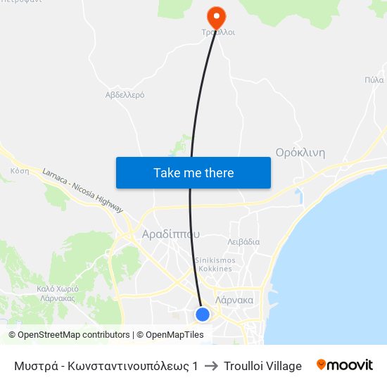 Μυστρά - Κωνσταντινουπόλεως 1 to Troulloi Village map