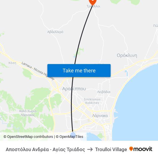 Αποστόλου Ανδρέα - Αγίας Τριάδος to Troulloi Village map