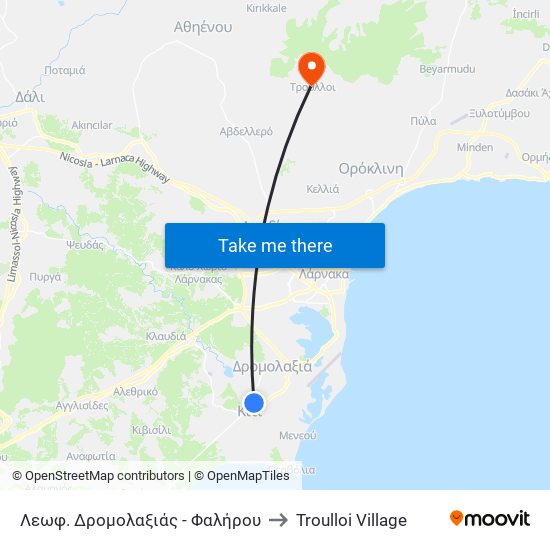 Λεωφ. Δρομολαξιάς - Φαλήρου to Troulloi Village map